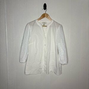 NWT H Halston white poplin blouse size large